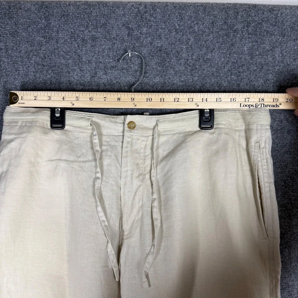 Perry Ellis Linen Drawstring Pants Men's 36x30 Beige 100% Linen Relaxed Fit